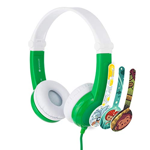 ONANOFF BuddyPhones Explore Foldable, Volume-Limiting Kids Headphones, Foldable Headband with Travel Bag, Built-In Audio Sharing Cable with Mic, Compatible with Fire, iPad, iPhone, and Android Devices, Red