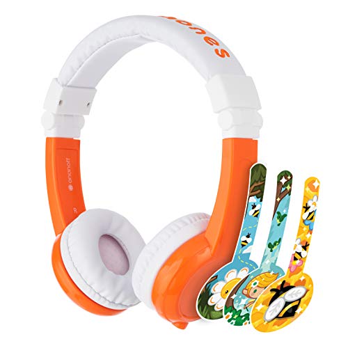 Book Cover BuddyPhones Explore Foldable, Kids Volume Limiting Headphones, Built-in Audio Sharing Cable and in-Line Mic, Compatible with Fire, iPad, iPhone, and Android Devices, Orange