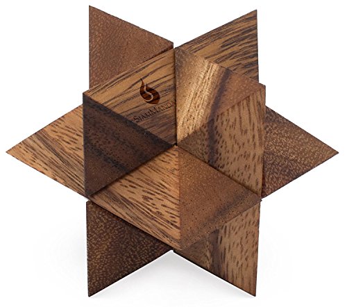Shooting Star Puzzle: 3D Brain Teaser Wooden Puzzle for Adults Classic Handheld Interlocking Mechanical Puzzle from SiamMandalay with SM Gift Box(Pictured)
