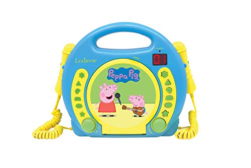 LEXIBOOK Peppa Pig Georges CD Player for Kids with 2 Toy Microphones, Headphones Jack, Blue, RCDK100PP