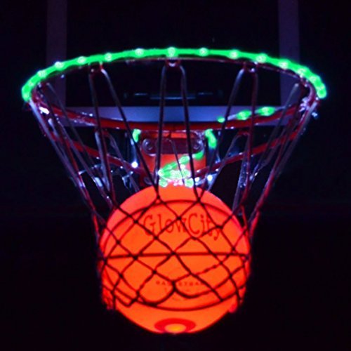 GlowCity Light Up LED Rim Kit with LED Basketball Included - Green, Size 7 Basketball (Official Size)
