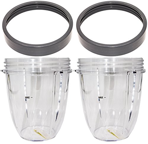 Blendin Replacement 18 Ounce Short Capacity Cup Jar with Lip Ring, Compatible with Nutribullet 600W, 900W, NB-101B, NB-101S, NB-201, NBR-0601, NBR-1201, NB9-1301, 900 Pro Series Blenders, 2 Pack Part