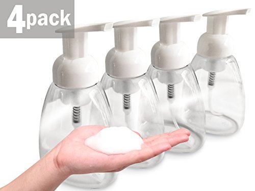 Foaming Soap Dispenser Refillable Foam Hand Pump Empty Bottles Container for Castile Liquid Soap BPA Free Plastic (10 oz) - 4 Pack