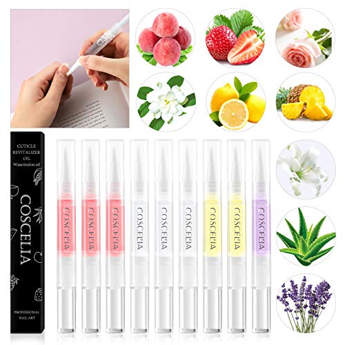 9pcs Cuticle Oil Pen Bulk Nail Nutrition Oil for Nails Multi-Function Nail Gel Polish Repair Pen Nourishment Polish With Vitamins Moisturized Cuticle Oil Set for Gel Nails Manicure Tool (9 Flavors)