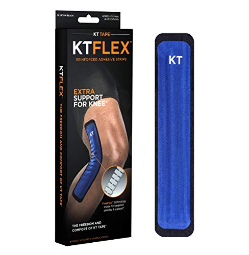 KT Tape KT Flex Reinforced Adhesive Strips for Knees, 8 Pre cut 10 inch Strips, Blue
