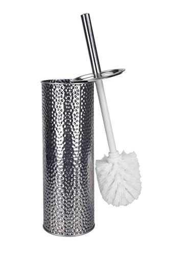 Book Cover Home Basics Hammered Stainless Steel Toilet Brush with Hygienic Holder, for Bathroom Storage - Sturdy, Deep Cleaning, Silver