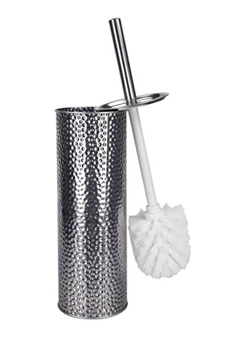 Hammered Toilet Brush Set, By Home Basics | Stainless Steel Toilet Bowl Brush And Holder | Holders For Bathrooms | Chic Toilet Brush Caddy