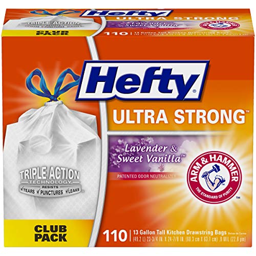Book Cover Hefty Ultra Strong Tall Kitchen Trash Bags, Lavender & Sweet Vanilla Scent, 13 Gallon, 110 Count