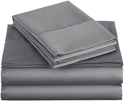Book Cover Amazon Basics 400 Thread Count Sheet Set, Twin, Dark Grey