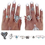 Rings Set;START 8PCS/Set Bohemian Elephant Head Arrow Moon Snack Turquoise Rings