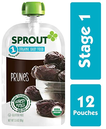 Sprout Organic Baby Food, Stage 1 Pouches, Prunes, 3.5 Oz Purees (Pack of 12)