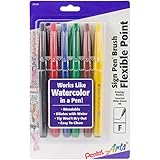Pentel Arts Sign Pen Touch, Fude Brush Tip, Assorted Colors, Pack of 6 (SES15CBP6M)