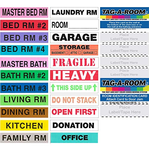 Tag-A-Room Color Coded Home Moving Box Labels, 1150 Count Moving Stickers, Moving Supplies