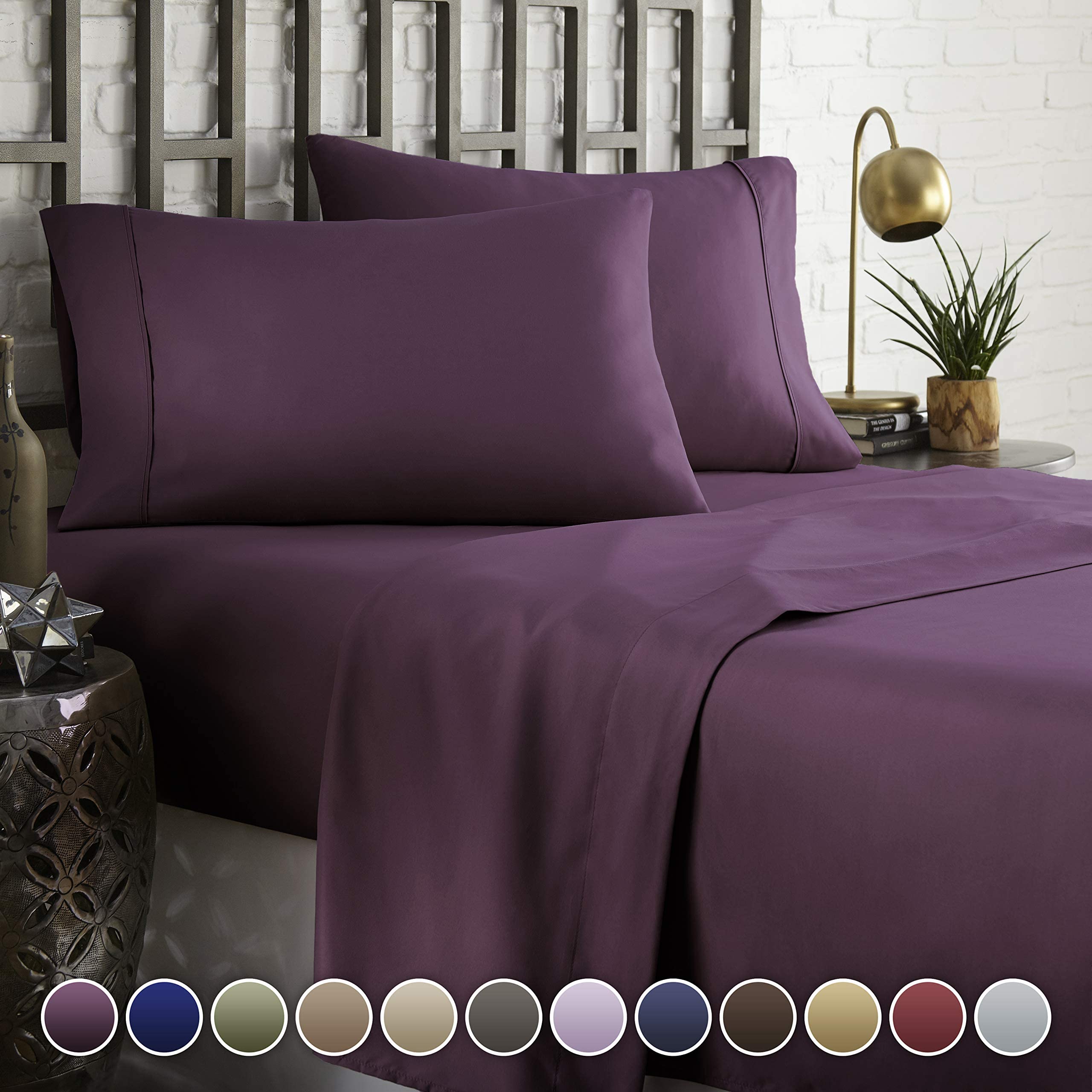 Book Cover HC COLLECTION 1800 Series Microfiber Sheet & Pillow Case Set(Full, Eggplant) Full Eggplant