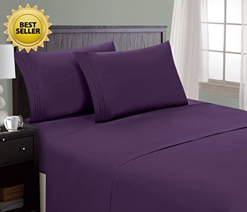 Book Cover HC COLLECTION 1800 Series Microfiber Sheet & Pillow Case Set(King, Eggplant)