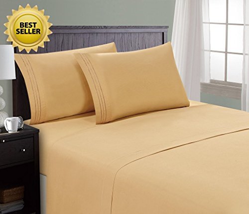 HC COLLECTION Hotel Luxury Comfort Bed Sheets Set, 1800 Series Bedding Set, Deep Pockets, Wrinkle & Fade Resistant, Hypoallergenic Sheet & Pillow Case Set(King, Camel Gold)