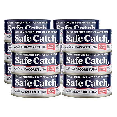 Safe Catch Wild Albacore Tuna Canned No Salt Added Low Mercury Can Tuna Fish Gluten-Free Keto Food Sodium-Free Non-GMO Kosher Paleo Protein Every Can Of Tuna Is Tested No Water Oil Tuna Pack of 12