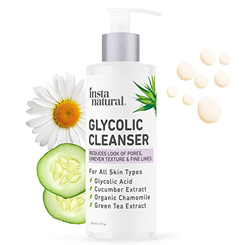 Glycolic Facial Cleanser - Wrinkle, Fine Line, Age Spot, Acne & Hyperpigmentation Exfoliating Face Wash - Clear Skin & Pores - Glycolic Acid, Organic Extract Blend & Arginine - InstaNatural - 6.7 oz