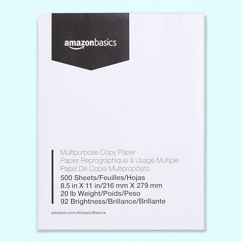 Amazon Basics 92 Bright Multipurpose Copy Paper - 8.5 x 11 Inches, 1 Ream (500 Sheets)