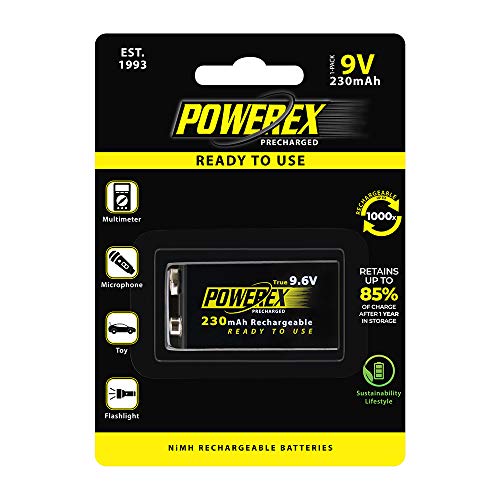 Powerex Low Self-Discharge Precharged 9V(9.6V) Rechargeable NiMH Batteries (MHR9VP), 1-pack