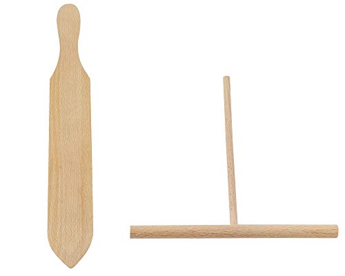 BICB Beechwood Crepe Spreader and Spatula - 2 Piece Set (7.9-inch Spreader and 14-inch Spatula)