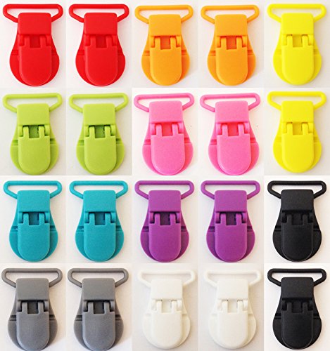20 KAMsnaps® Lead-Tested Starter Pack 1" KAM Plastic Pacifier Clips/Suspender Clips for DIY Binky Paci Dummy Soother Toy Teething Ring Leash Bib Snap Holder Clip Snap