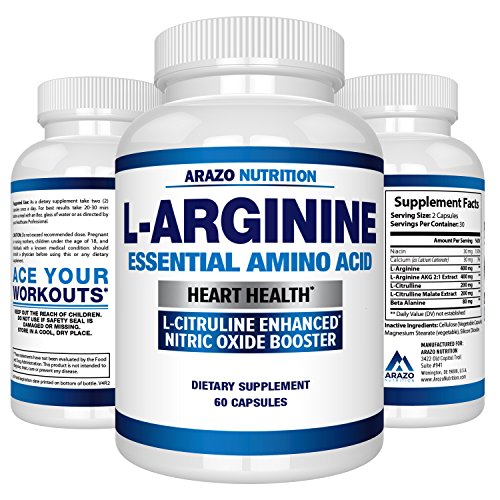 Premium L Arginine - 1340mg Nitric Oxide Booster with L-Citrulline & Essential Amino Acids for Heart and Muscle Gain - NO Boost Supplement for Endurance and Energy - 60 Capsules