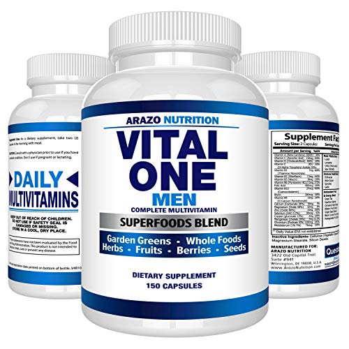 Book Cover Vital ONE Multivitamin for Men - Daily Wholefood Supplement - 150 Vegan Capsules - Arazo Nutrition