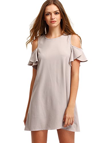 Book Cover Milumia Women's Summer Cold Shoulder Ruffle Sleeves Shift Dress