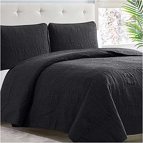 Book Cover Mellanni King Bedspread Coverlet Set - Black Bedding Cover with Shams - Ultrasonic Quilting Technology - 3 Piece Oversized Black Quilt King Size Set - Bedspreads & Coverlets (King, Black)
