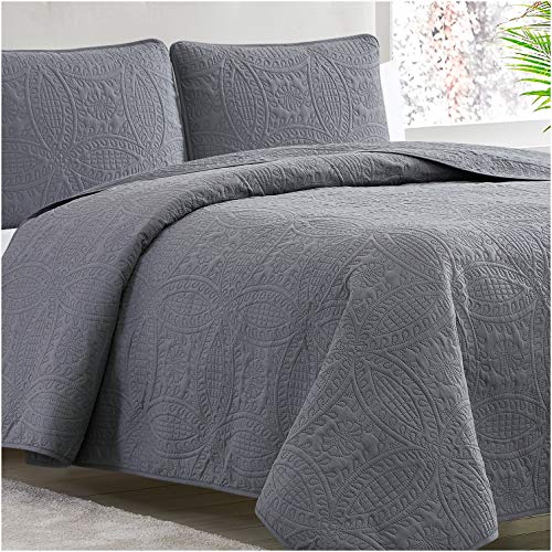 Book Cover Mellanni Bedspread Coverlet Set Charcoal - Bedding Cover - Oversized 3-Piece Quilt Set (Full / Queen, Gray)