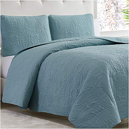 Book Cover Mellanni Bedspread Coverlet Set Spa-Blue - Comforter Bedding Cover - Oversized 3-Piece Quilt Set (Full/Queen, Spa Blue)