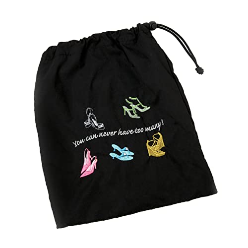 Miamica Shoe Bag with Interior Divider, “You Can Never Have Too Many!”, Black, 11” x 9” x 0.25”