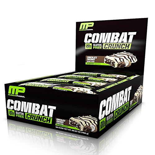MusclePharm Combat Crunch Protein Bar, Multi-Layered Baked Bar, Gluten-Free Bars, 20 g Protein, Low-Sugar, Low-Carb, Gluten-Free, Chocolate Coconut Bars, 12 Count