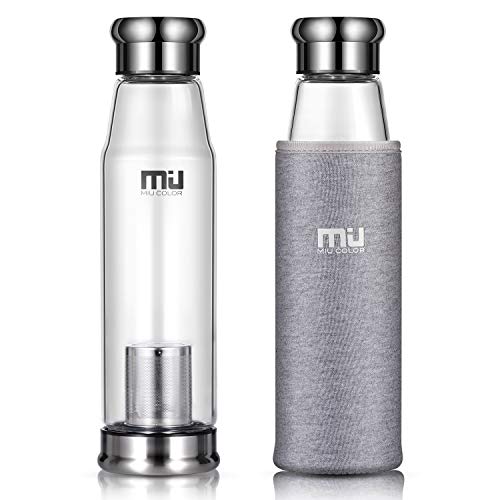 MIU COLOR 700ml Bouteille à Infusion en Verre Borosilicate avec Filtre à Thé en Acier Inoxy - Housse Anti-échaudage en Néoprène Écologique Sans BPA, PVC, Plastique et Plomb - CHEVALIER (700ml Gris avec Filtre)