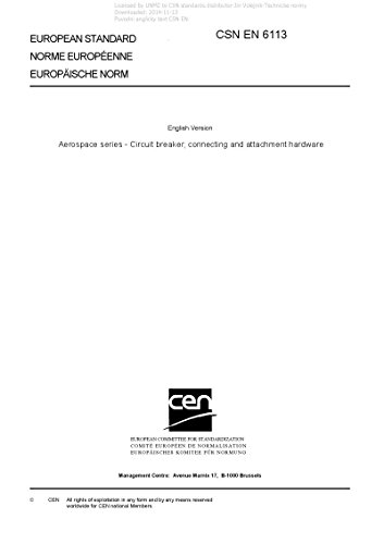 CSN EN 6113 - Aerospace series - Circuit breaker, connecting and attachment hardware