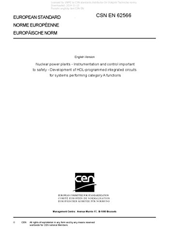 CSN EN 62566 - Nuclear power plants - Instrumentation and control important to safety - Development of HDL-programmed integrated circuits for systems performing category A functions