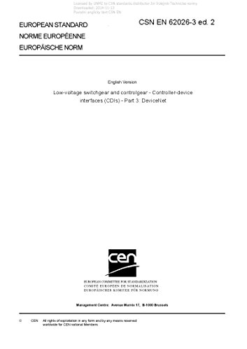 CSN EN 62026-3 ed. 2 - Low-voltage switchgear and controlgear - Controller-device interfaces (CDIs) - Part 3: DeviceNet