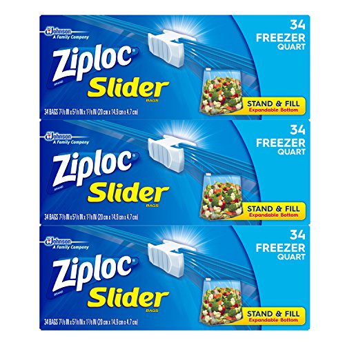 Ziploc Slider Freezer Bags, Quart, 3 Pack, 34 ct