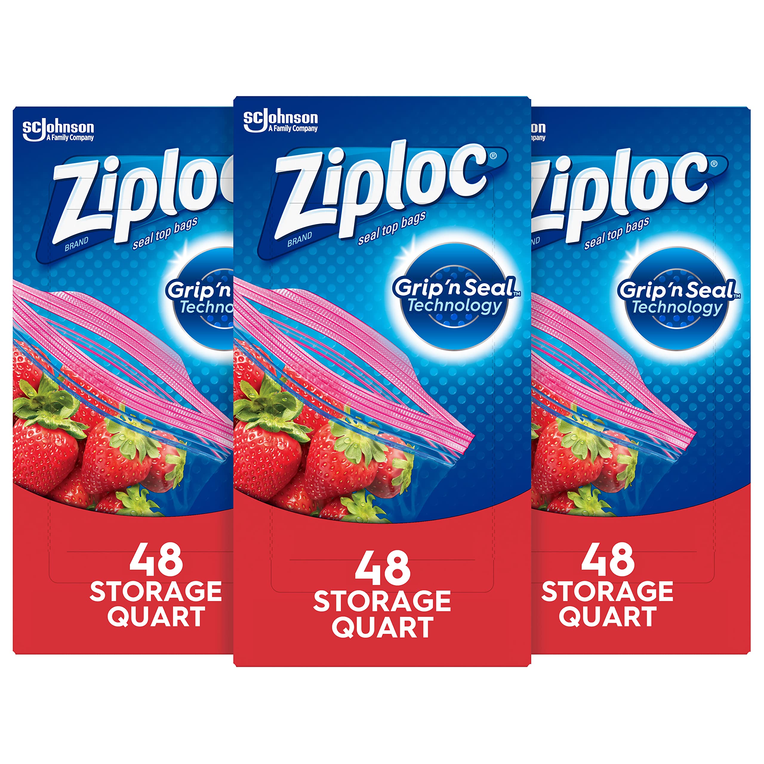 Book Cover Ziploc Storage Bags, For Food, Sandwich, Organization and More, Smart Zipper Plus Seal, Quart, 48 Count (Pack of 3)