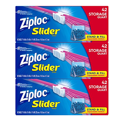 Ziploc Slider Storage Bags, Quart, 42 Count per pack, Pack of 3