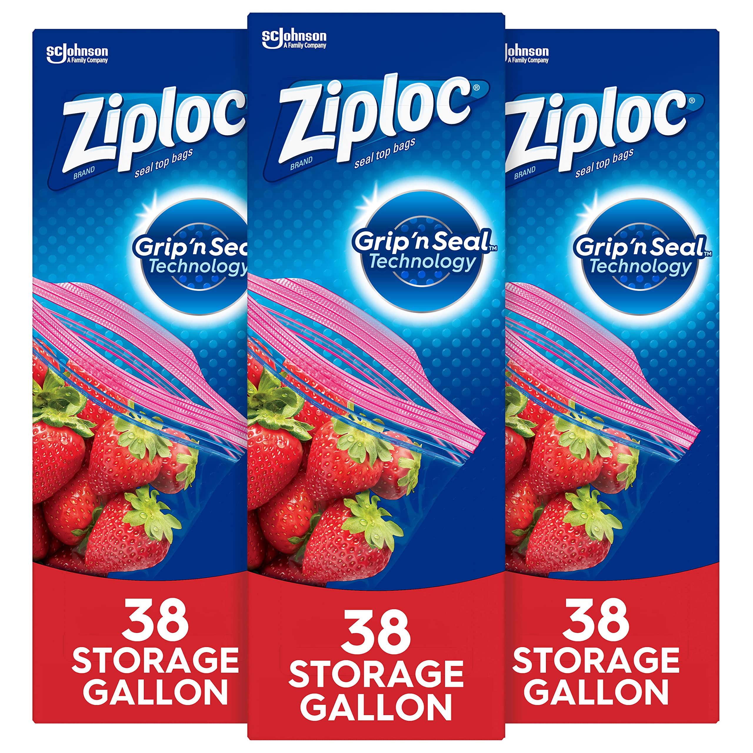 Book Cover Ziploc Storage Bags, For Food, Sandwich, Organization and More, Smart Zipper Plus Seal, Gallon, 38 Count, Pack of 3 (114 Total Bags)
