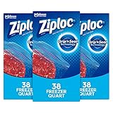 Ziploc Freezer Bags with New Grip 'n Seal Technology, Quart, 38 Count, Pack of 3 (114 Total Bags)