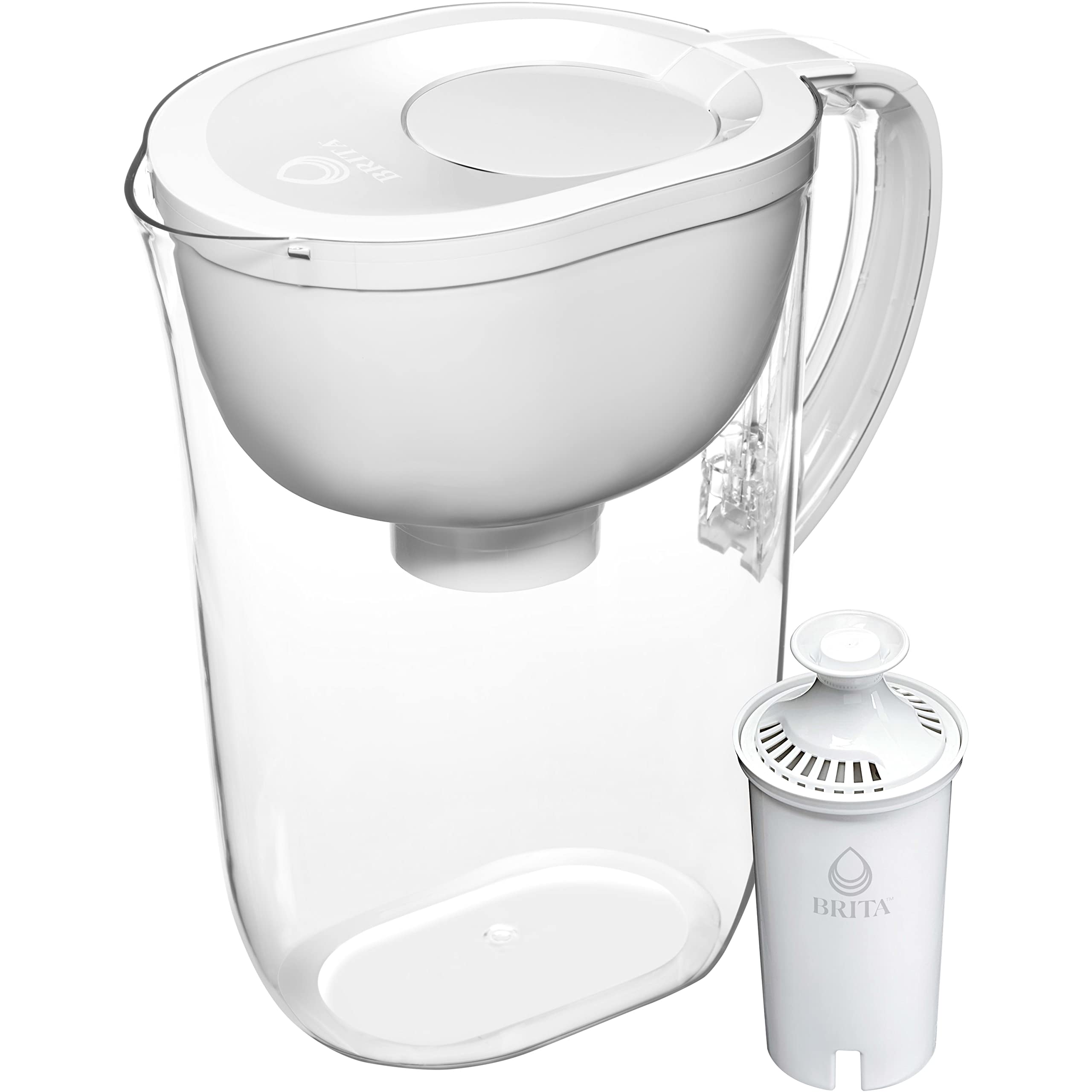 Book Cover Brita Large Water Filter Pitcher for Tap and Drinking Water with 1 Standard Filter, Lasts 2 Months, 10-Cup Capacity, BPA Free, White (Design May Vary) Water Dispenser