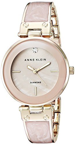 Book Cover Anne Klein Women's AK/2512LPGB Diamond-Accented Gold-Tone and Blush Pink Marbleized Bangle Watch