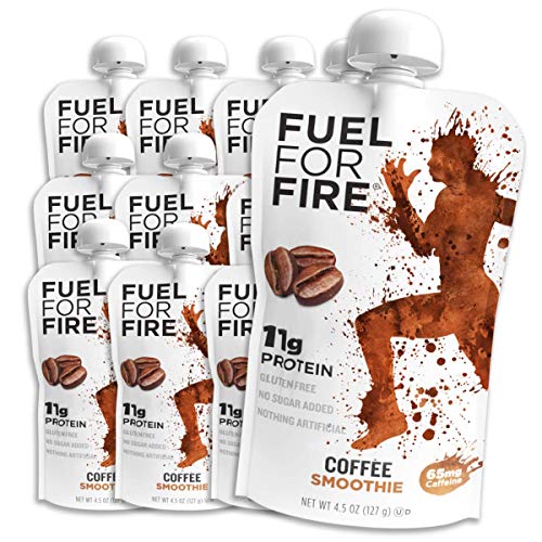 Book Cover Fuel For Fire - Coffee - Fruit & Protein Smoothie Squeeze Pouch | Perfect for Workouts, Kids, Snacking - Gluten Free, Soy Free, Kosher (4.5 ounce pouches) 12-Pack