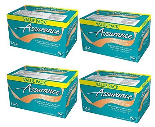 Assurance Premium Washcloths Value Pack 144 Count Carton (4-Carton Multipack 576 Washcloths Total)