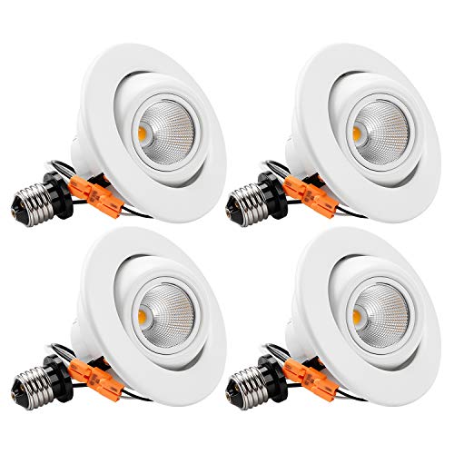 TORCHSTAR 10W 4-Inch High CRI Dimmable Gimbal Retrofit LED Recessed Light, 75W Eqv, Energy Star, Title24, UL-Classified 3000K Soft White, Remodel Adjustable Ceiling Light Downlight, Pack of 4