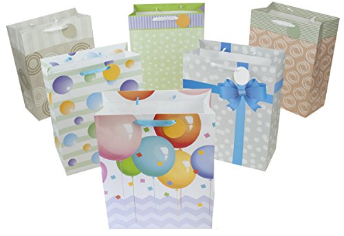 12 Large Designer Gift Bags 16"Lx12"Wx6"D, Best Value Assorted Designs by Heart Paper Products