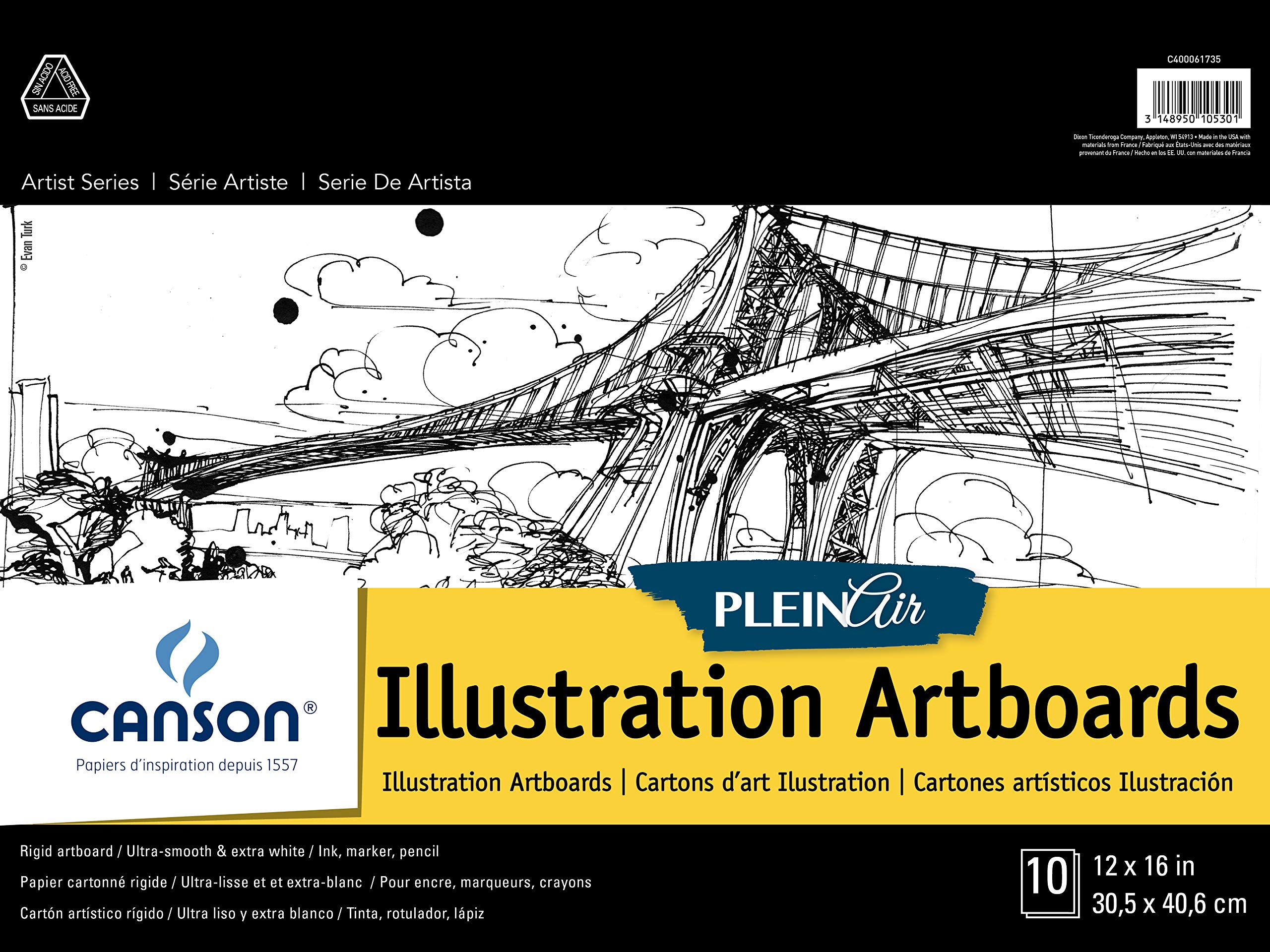 Canson Artist Series Plein Air Illustration Paper, Fold Over Art Board, 12x16 inches, 10 Sheets - Artist Paper for Adults and Students - Colored Pencil, Marker, Ink, Pen 12" x 16"